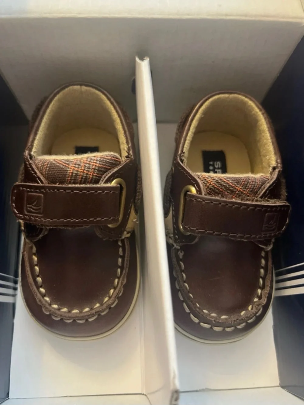 Sperry Brown Leather Hook-and-Loop Baby Boat Shoes